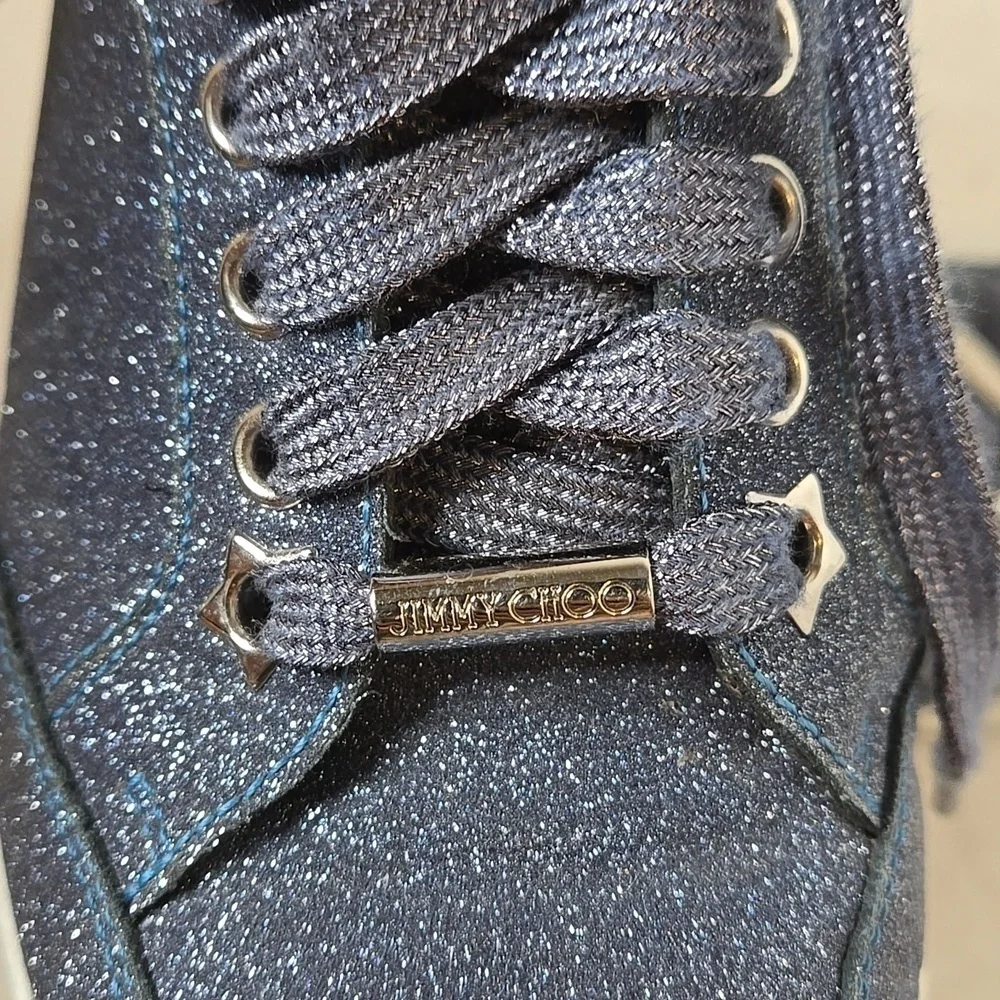 Jimmy Choo Blue Fine Glitter Miami Sneakers Size 37.5